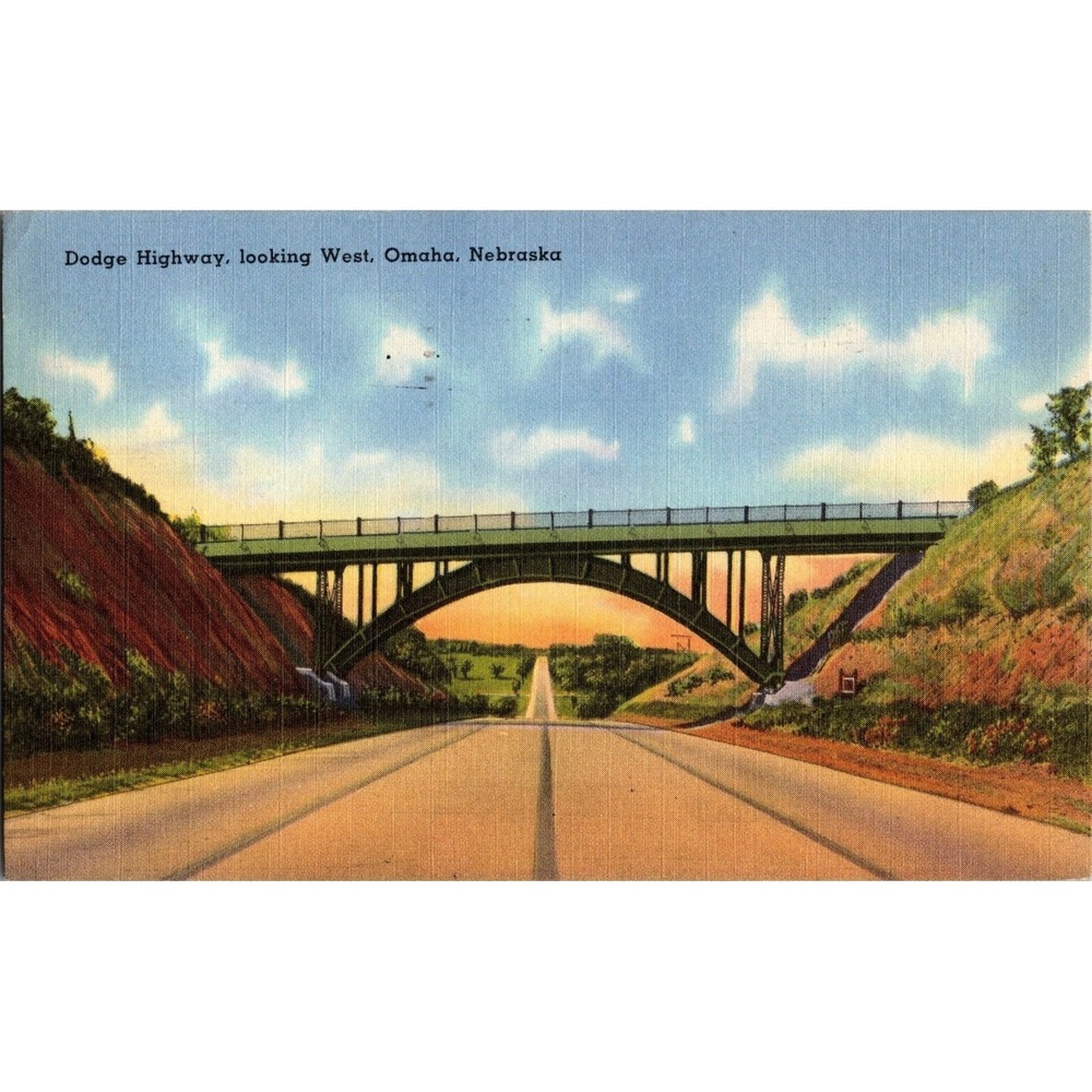 Vintage 1956 Omaha Nebraska Postcard Dodge Highway Looking West‎ With Stamp